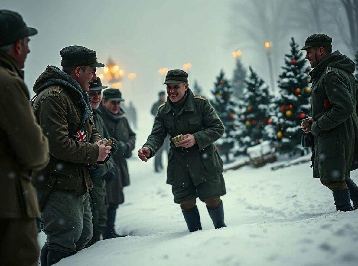 WWI Soldiers Celebrating Holiday Together During the Ceasefire