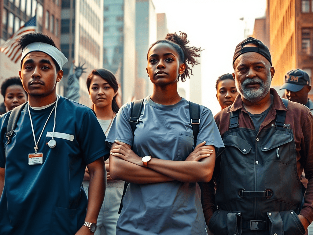 A group of diverse people standing in the streets of New York